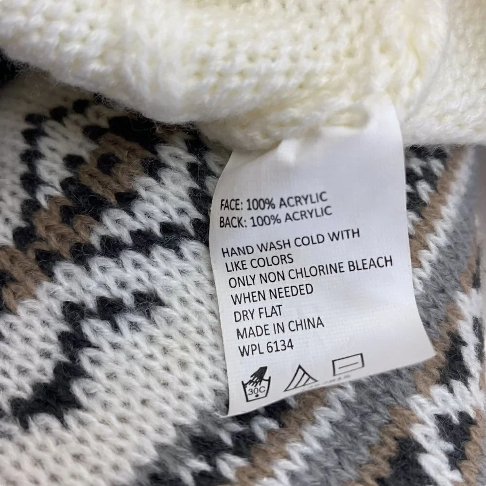 Muk Luks Infinity Loop Scarf Fair Isle Knit Ivory Beige Gray Reversible Nordic